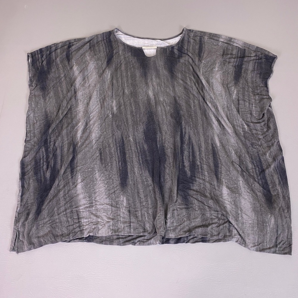 Lisa Rinna Collection Tunic Top Plus Size 3X Gray Tie Dye Short Sleeve New